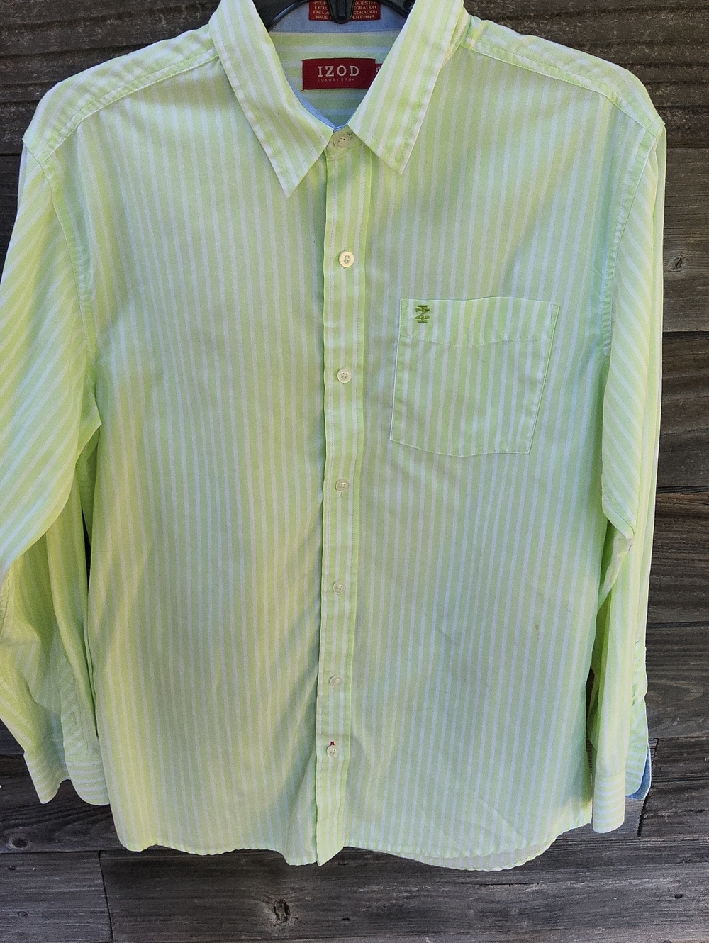 Izod Light Green and White Striped Button-Down Shirt Boys Size 18/ 20